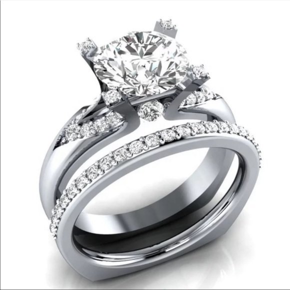 *NEW*2pc Set lab diamond with 925 Silver Diamond Wedding Ring Set